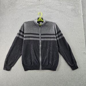 Garret Scott Men Sweater XL Gray Striped Cardigan Zip Long Sleeve READ